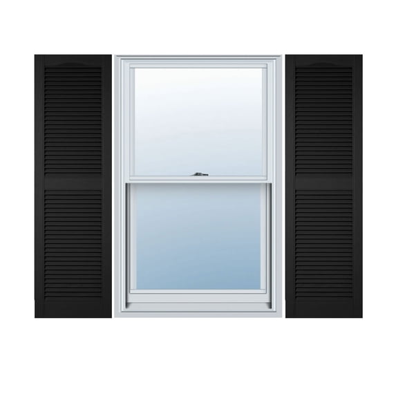 12"W x 60"H Lifetime Vinyl, Custom Cathedral Top Center Mullion, Open Louver Shutters, w/Shutter-Loks (Per Pair), Black