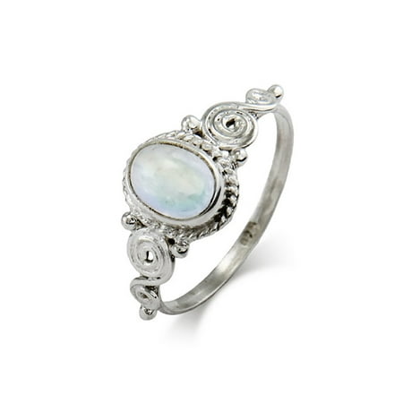 Oval Genuine Moonstone Ring - Sterling Silver Vintage Heirloom Moonstone Ring