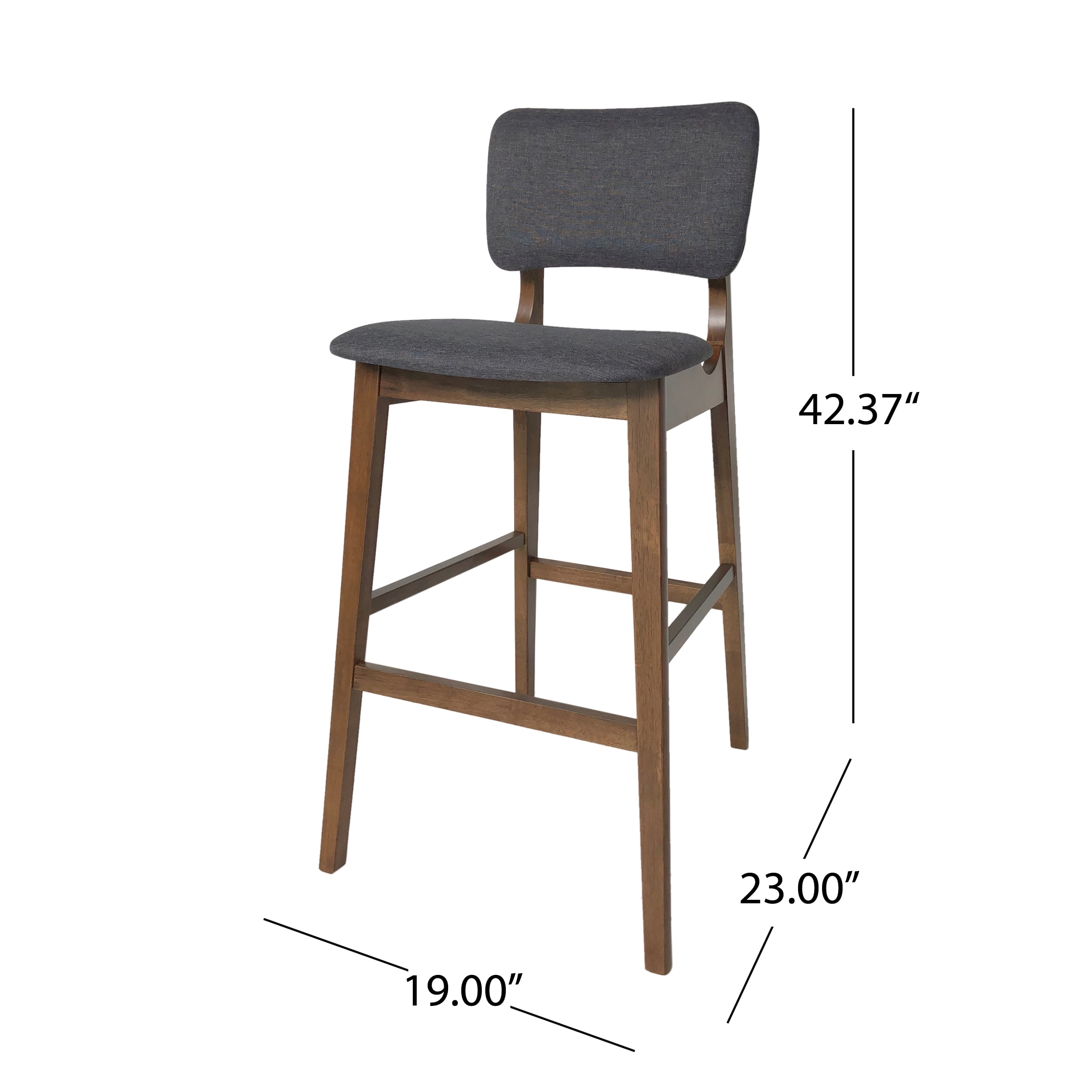 Noble House Rayan Mid Century Modern Fabric and Rubberwood Barstools, Set of 2, Charcoal