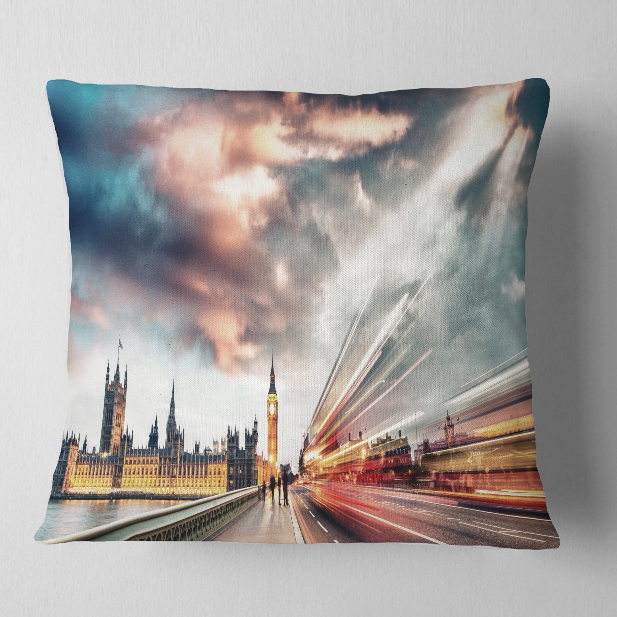 Designart Night Scene of London City - Cityscape Photo Throw Pillow - 18x18