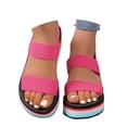 thumbnail image 3 of oqasdz Womens Sandals Ladies Fashion Solid Color Beach Shoes Nesh Elastic Band Wedge Sandals Trendy Versatile Casual Summer, 3 of 7