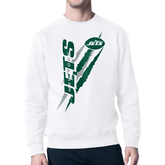 Men's Starter White New York Jets Color Scratch Team Graphic Fleece Pullover Sweatshirt