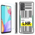 thumbnail image 1 of Shockproof Bumper Phone Case for Samsung Galaxy A53 5G, with Tempered Glass Screen Protector, by OneToughShield ® - Airport Tag / London, 1 of 3
