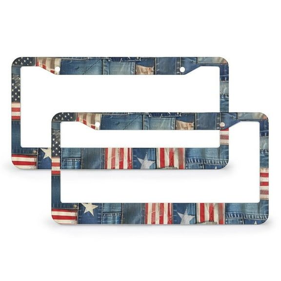 American Flag Patchwork License Plate Frame 2 PCS Patriotic July 4th Standard Car Tag Cover Holder for US Standard Vehicles for Women Men 2 Hole Quality Aluminum Metal License Plate Frames