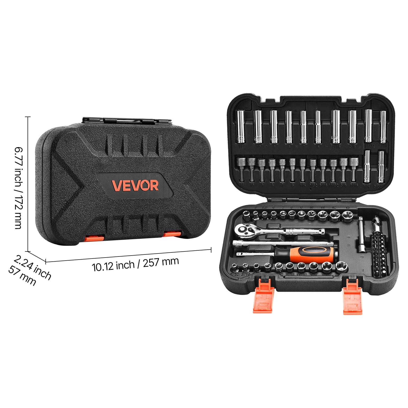 VEVOR Socket Set, 70 Pieces, 1/4 inch Drive Socket and Ratchet Set, SAE and Metric, Deep and Shallow, Mechanic Tool Kit with Bits, Accessories and Storage Case, CR-V Alloy Steel,for Automotive Repair