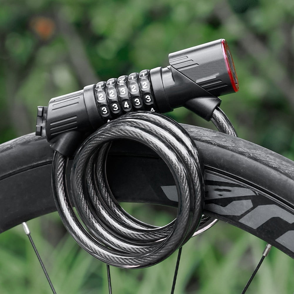 CENL Smart Bike Lock with LED Tail Light - 5-Digit Code, 1.2m Steel Cable