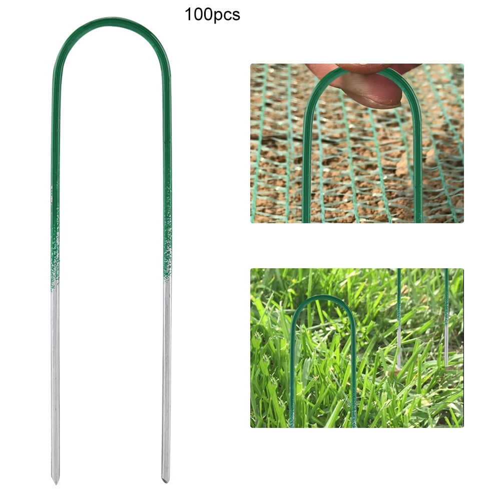 100Pcs Artificial Grass Turf Steel U-shaped Pins Weed Stakes Pegs for Garden 