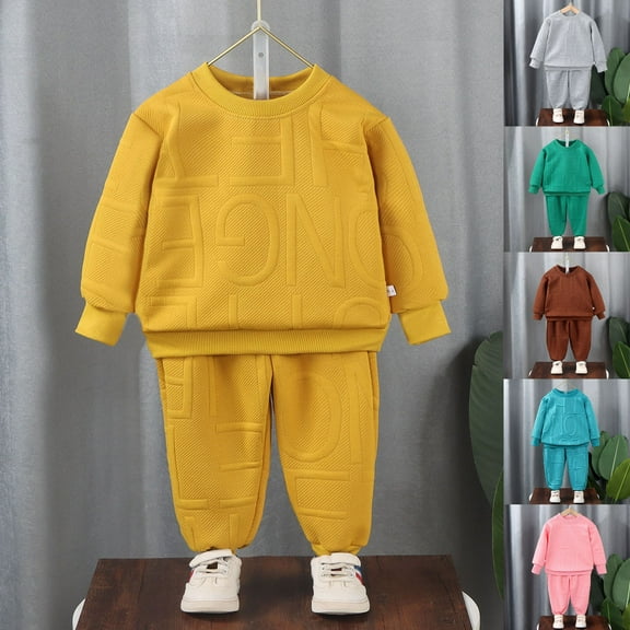 TAGOLD Kids Toddler Casual 2 Piece Outfits Set,Boys Girls Long Sleeve Winter Sets,Children's Solid Color Round Neck Sweatshirt And Long Pants Two-piece Set For Kids,11-12 Years