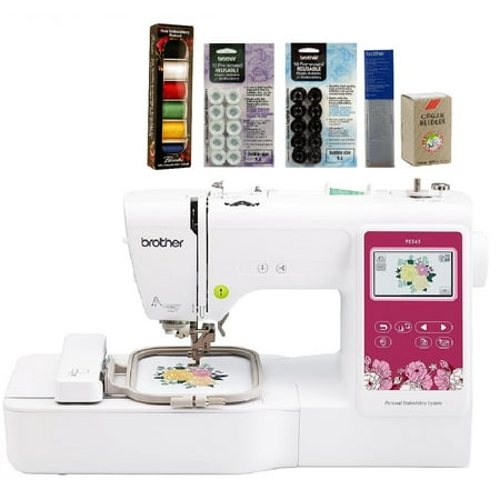 Brother PE545 Embroidery Machine, 6-Piece Thread Set, 20 Bobbins, 100-Piece 75/11 Embroidery Needles, Stabilizer Roll