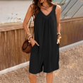 thumbnail image 2 of Seductiva Women's Wide Leg Pants Women's Summer Fashionable Casual Solid Color V Neck Loose Pocket Sleeveless Shorts Jumpsuit Beach Pants Loose Fit 1PC, 2 of 5