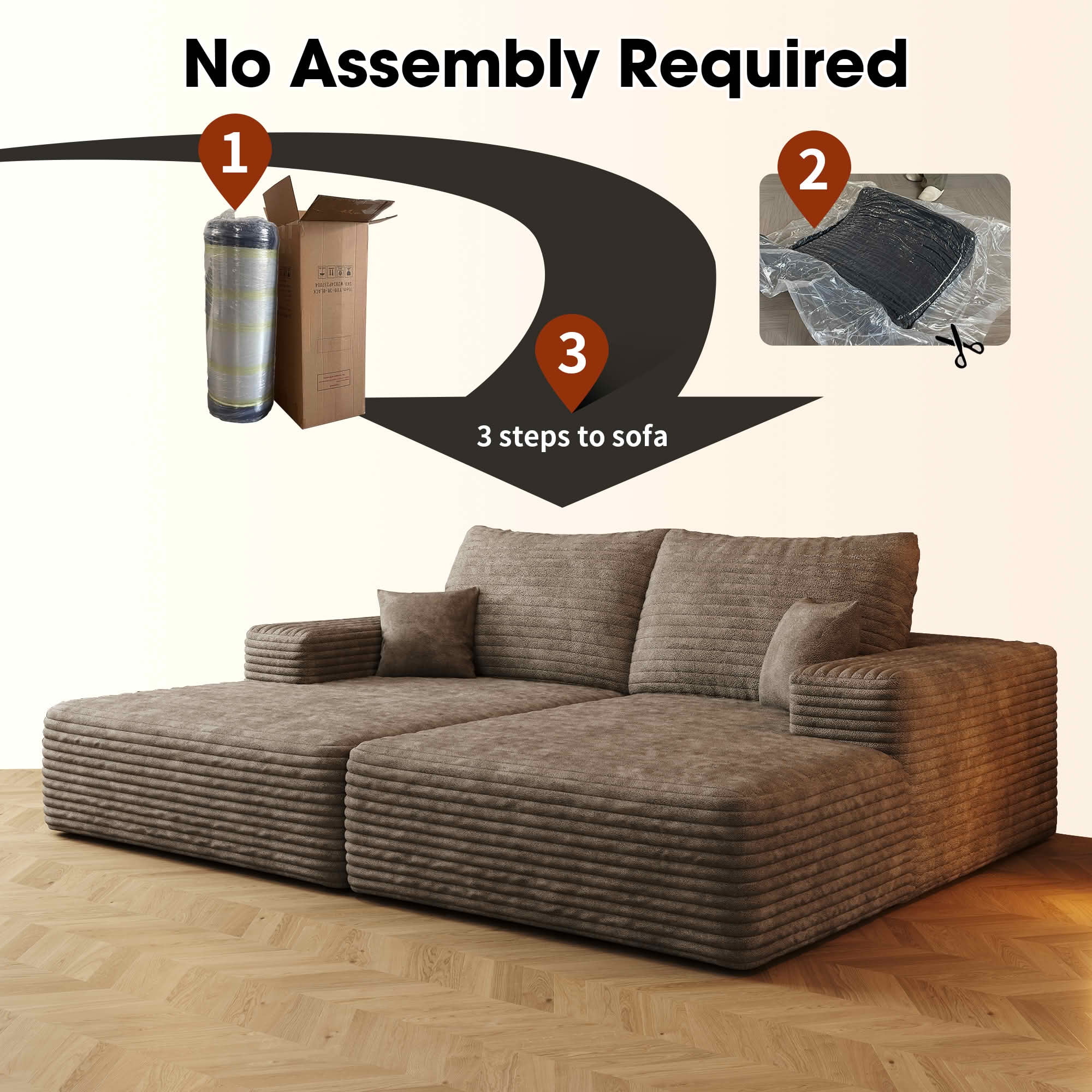 MAYEERTY 74.8" Oversized Chaise Lounge Chair, Cloud Plush Corduroy Upholstered Sofa Bed, Modern Deep Seat Sofa with Back Cushion, Cozy Sleeper Couch for Living Room, No Assembly Required