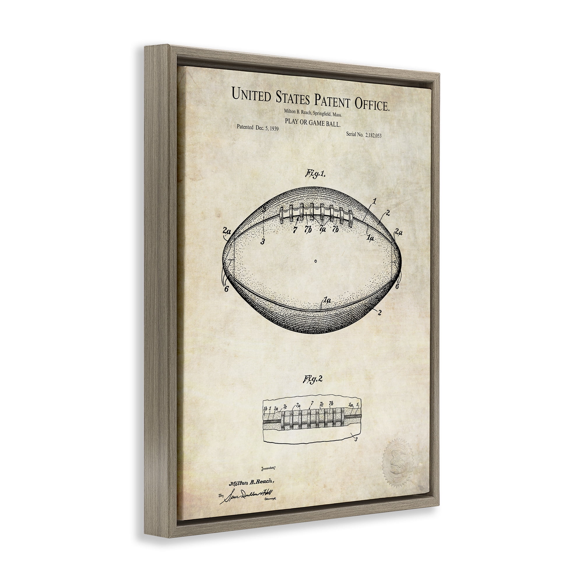 Stupell Industries American Football Sports Blueprint Sports Painting Brown Floater Framed Canvas Art Print Wall Art, 17 x 21