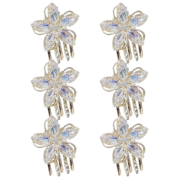 Mobestech 6Pcs Sparkly Plated Silver Rhinestone Flower Hair Claw Clips Elegant Bridal Accessories for Weddings and Parties