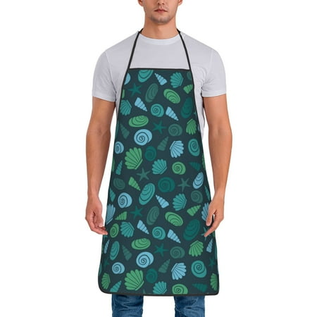

Chef Aprons for Men and Women - cute shells starfish Oil-Resistant Bib Aprons for Cooking Waterproof BBQ Grilling Kitchen Aprons Gifts for Women and Men