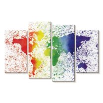 Elephant Stock Rainbow Splatter World Map Wall Art - Horizontal Multi Panel Canvas - Living Room Wall Decor - Map Multi Panel - White And Blue Decor - 36" x 22"