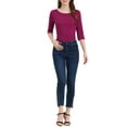thumbnail image 2 of INSPIRE CHIC Women's Tops Elbow Sleeves Boat Neck Slim Fit Classic Casual Tee Mother's Day Shirt Fuchsia S, 2 of 7