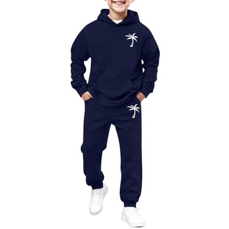 Rhuody Outfits For Boy Crewneck Long Sleeve Stylish Graphic Print Outfits Playwear For Toddlers And Kids Durable Clothing 10-11 Years Dark Blue
