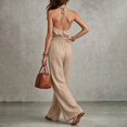 thumbnail image 5 of LEKODE Women's Jumpsuit Cotton Linen Jumpsuits for Women Summer Halter Jumpsuits for Women Travel Jumpsuits for Women Backless Jumpsuit Travel Outfits for Women Khaki M, 5 of 8