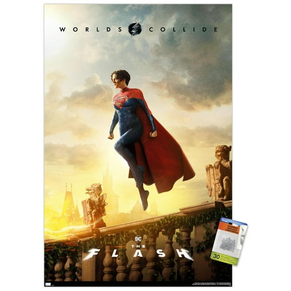 DC Comics Movie The Flash - Supergirl Flying One Sheet Wall Poster with Pushpins, 22.375" x 34"
