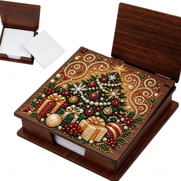 2-in-1 Christmas Tree Pearls Diamond Painting Box Kit, DIY Gem Art Jewelry Organizer & Sticky Note Holder, Christmas Craft Gift