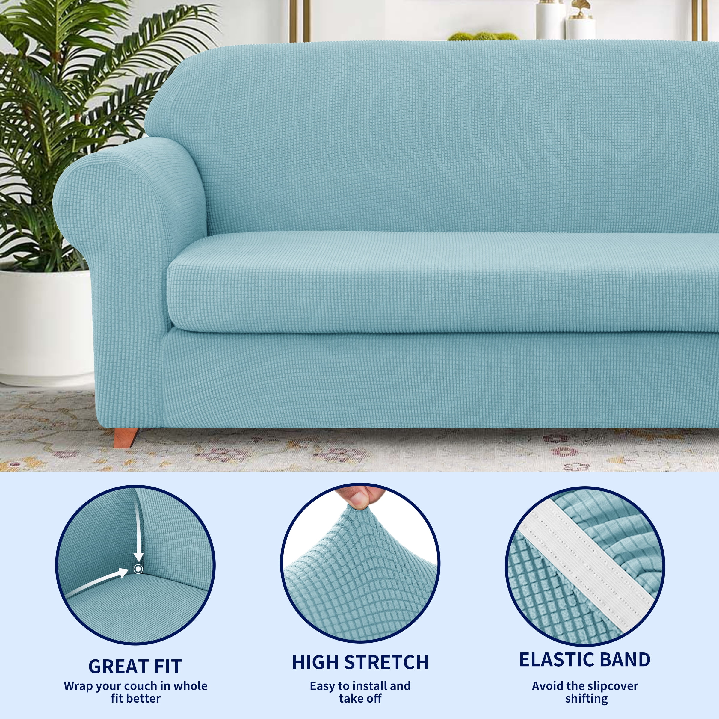 Subrtex Sofa Cover 1 Piece Slipcover with extra Stretch Cushion Seat Cover, Sofa, Steel Blue