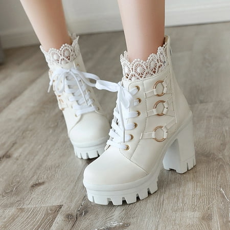 

Fashion Winter Lace Pure Color High-Heeled Women Ankle Boots Party Shoes