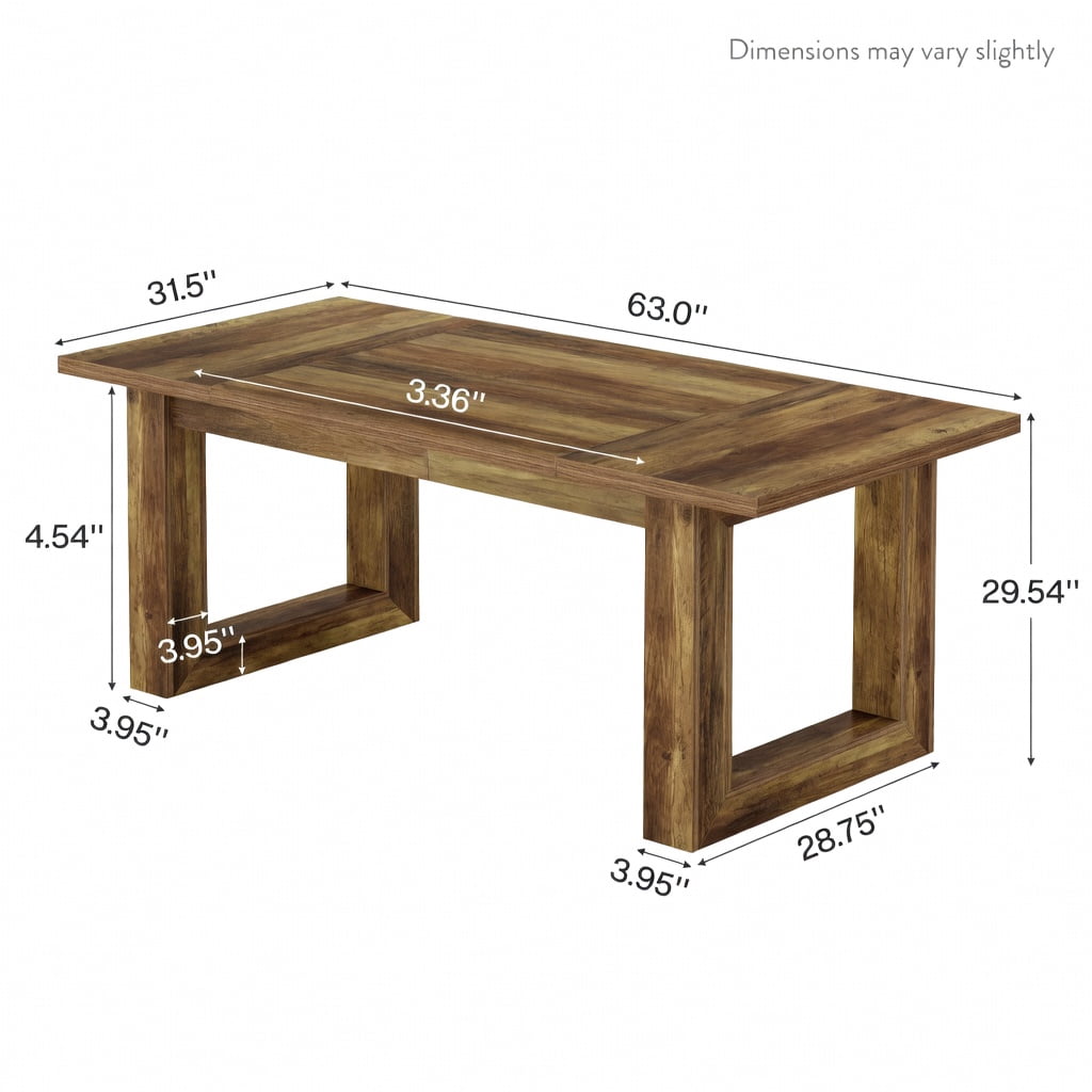 Hommoo 63 Inch Rectangular Wooden Dining Table for Kitchen & Dining Room, Modern Farmhouse Style, Sturdy Square Base, Seats 4-6, Easy Assembly, Natural