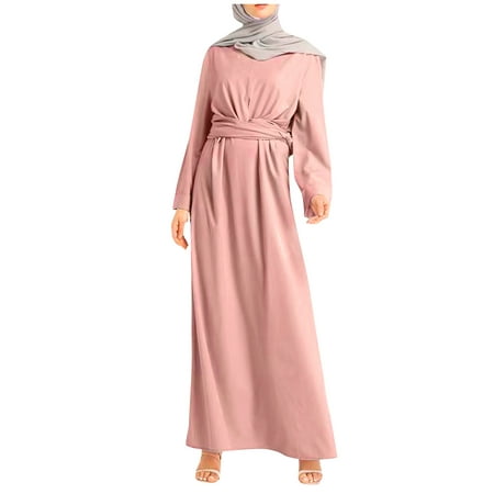 

BallsFHK Solid Soft Loose Robe Breathable For Women s Long Sleeve Long Middle Dress Muslim Robe dresses for women 2023