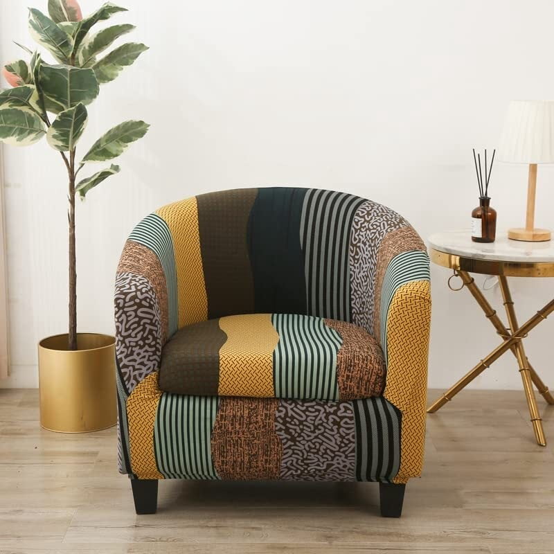 LKJYER Club Chair Slipcover 2 Piece Tub Chair Slipcover Stretch Barrel Chair Covers Printed Armchair Covers Removable Sofa Cover Couch Furniture Protector Arm Chair Cover for Living Room