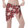 thumbnail image 3 of Disketp Snowflakes On A Buffalo Plaid Women Swimsuit Cover Up Short Chiffon Summer Beach Sarong Bikini Wrap Skirt Bathing Suit, 3 of 7