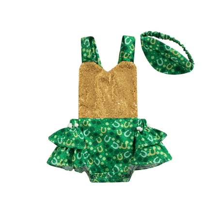 

Mialoley Infant Baby Girls Summer Romper Sleeveless Backless Sequin Ruffled Triangle Bodysuit+Elastic Headband
