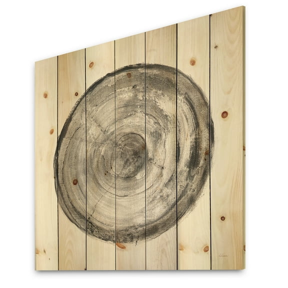 Designart 'Circle natural elements III' Farmhouse Print on Natural Pine Wood
