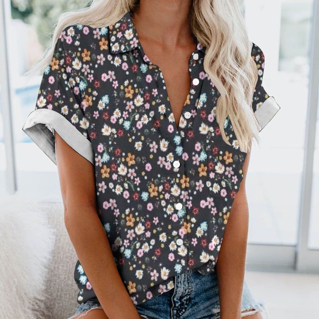 Fiudx Ofertas y Liquidaciones Blusas de Manga Corta Estampadas Informales Regulares para Mujertop