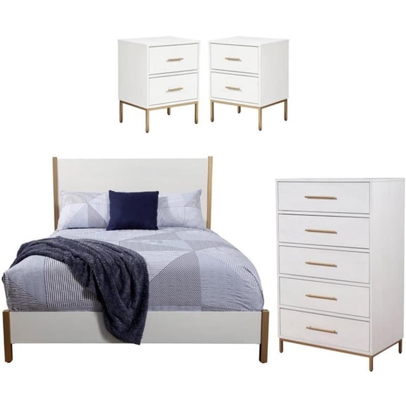 Home Square 4 Piece Set with Nightstand Chest & Full Size Wood Panel Bed