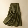 thumbnail image 2 of QATAINLAV Midi Skirt for Women High Waisted A Line Fall Winter Skirts Linen Comfy Solid Casual Pleated Skirt, Green, L, Gifts for Mom, 2 of 5