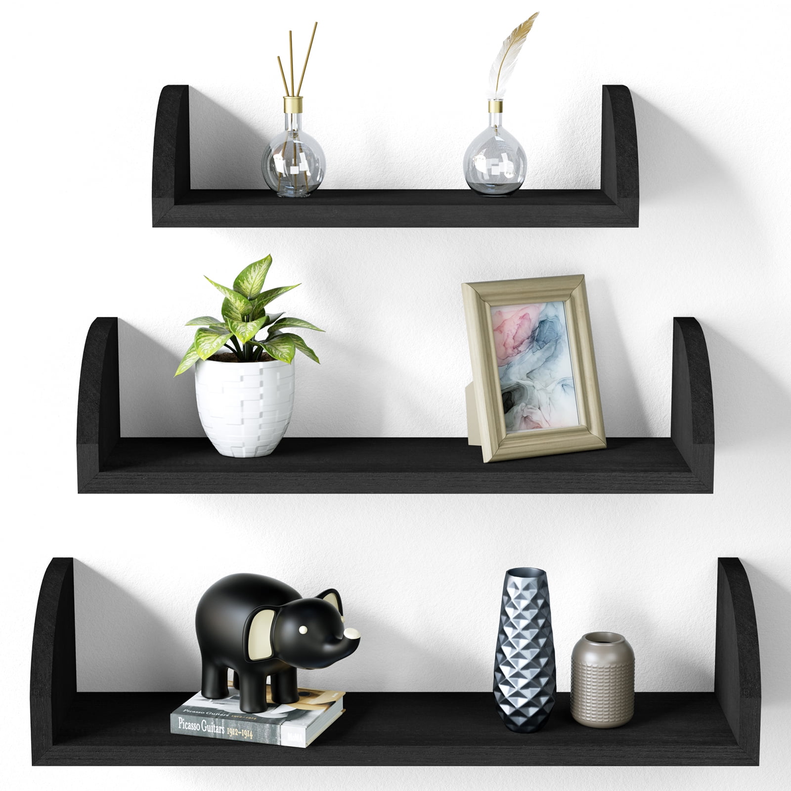 SRIWATANA Floating Shelves Wall Mounted, Solid Wood Hanging Shelves for