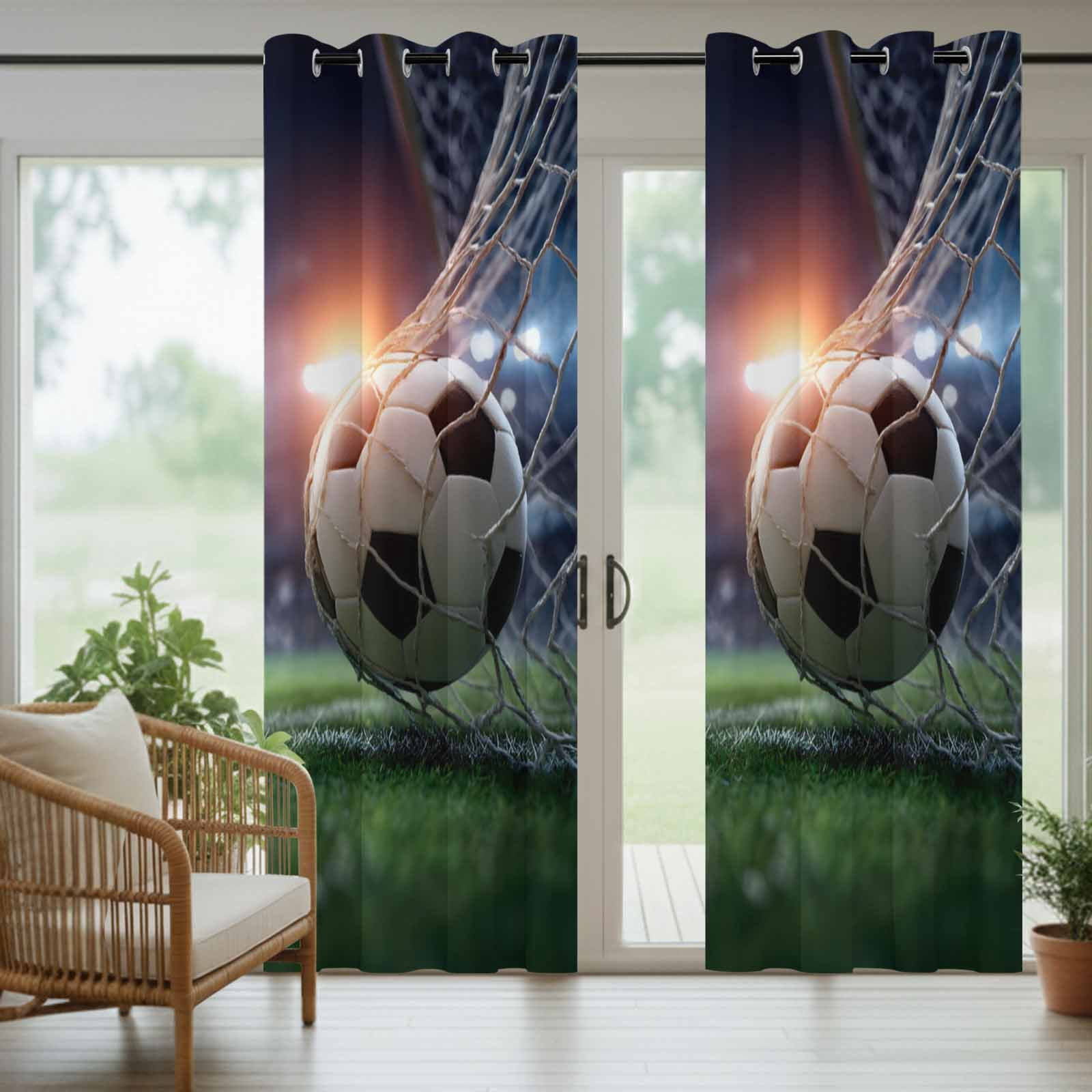 Football Match Outdoor Curtains for Patio, Evening Match Dramatic Realistic Soccer Sport Green Grass Sunshade Privacy Drapes Grommet Waterproof Outside Curtains for Porch Balcony 54"x108", 1 Panel