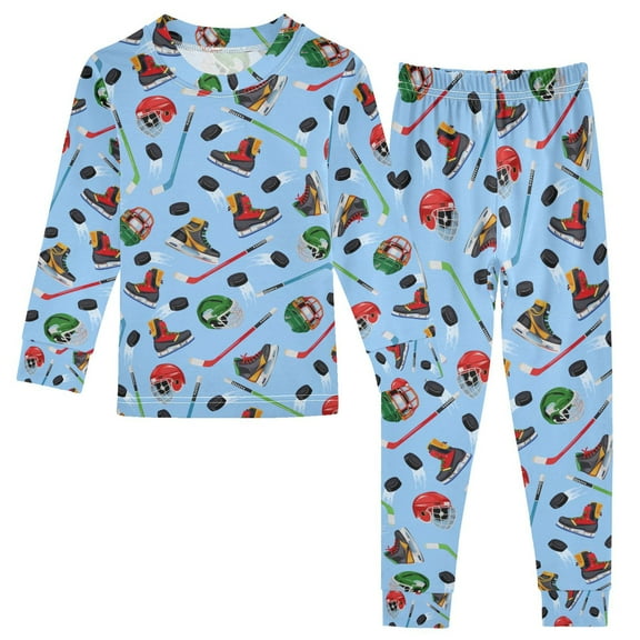 joogoo Hockey Player Items 2 Piece Long Sleeve Tee and Pants Cotton Pajama Set 5Y