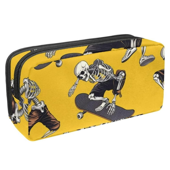 PhooArto Pencil Case, Skull Skateboarding Pattern Large Capacity Pencil Pouch Stationery Pen Bag