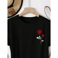 thumbnail image 5 of Rose Print Crew Neck T-Shirt, Casual Short Sleeve T-Shirt For Spring & Summer, Women's Clothing, 5 of 5