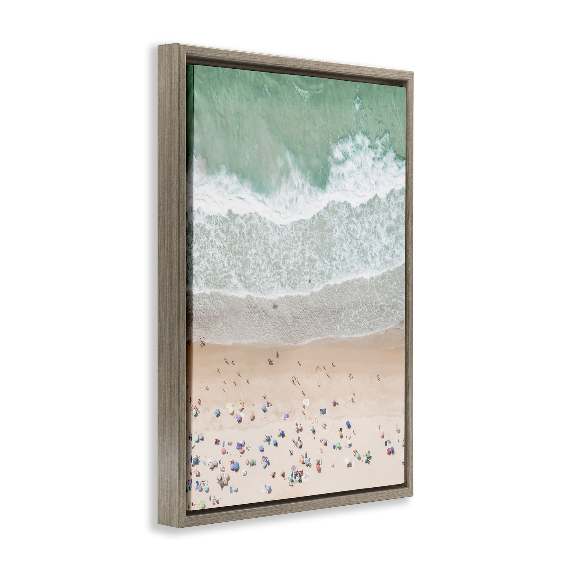 Stupell Industries Aerial Summer Beach Nautical & Beach Painting Brown Floater Framed Canvas Art Print Wall Art, 17 x 25