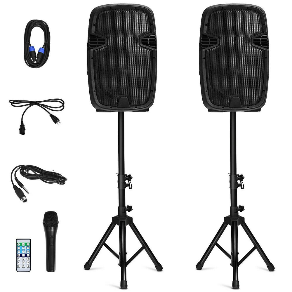 Costway Dual 12 in 2 way 1600W Powered Speakers with Bluetooth Mic