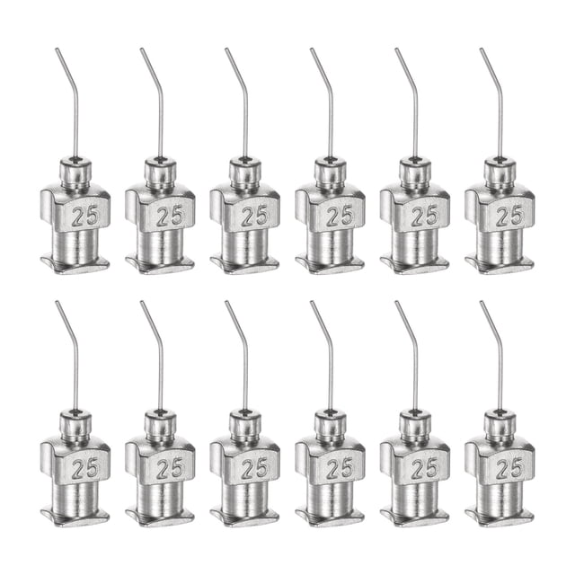 12uds Dispensadoras Agujas, 25 Calibre 1/2" Inoxidable Acero Romo Punta 45 Grados Dobladas Dispensadoras Agujas para Tinta Cartuchos, Pegamento, Jeringas, Carpintería