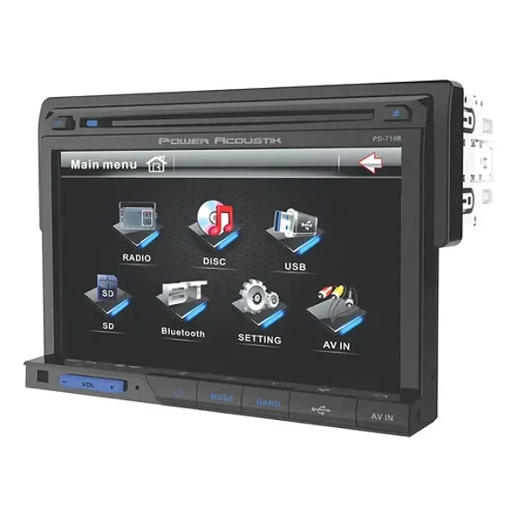 Fuente Multimedia Power Acoustik Pd-710b De Un Solo Din Con Pantalla Táctil Lcd Extragrande Desmontable De 7 Pulgadas Que Incluye Bluetooth 2.0
