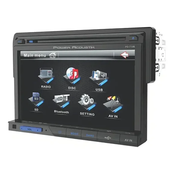 Fuente Multimedia Power Acoustik Pd-710b De Un Solo Din Con Pantalla Táctil Lcd Extragrande Desmontable De 7 Pulgadas Que Incluye Bluetooth 2.0