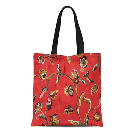 Brocade Jacquard - ASHLEIGH Canvas Tote Bag Colorful Designs Brocade Floral Red Jacquard Home Flowers Pastel Reusable Handbag Shoulder Grocery Shopping Bags