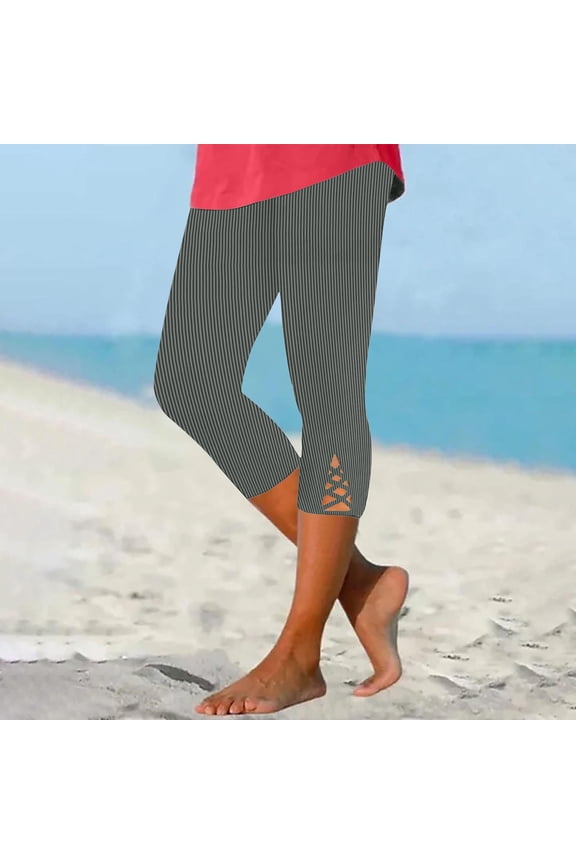 Women's Summer Solid Casual Cross Wrap Yoga Capris Pants, High Waist Elastic Waistband with Ribbed Knit, Breathable Workout Bottoms for Gym & Travel Gift