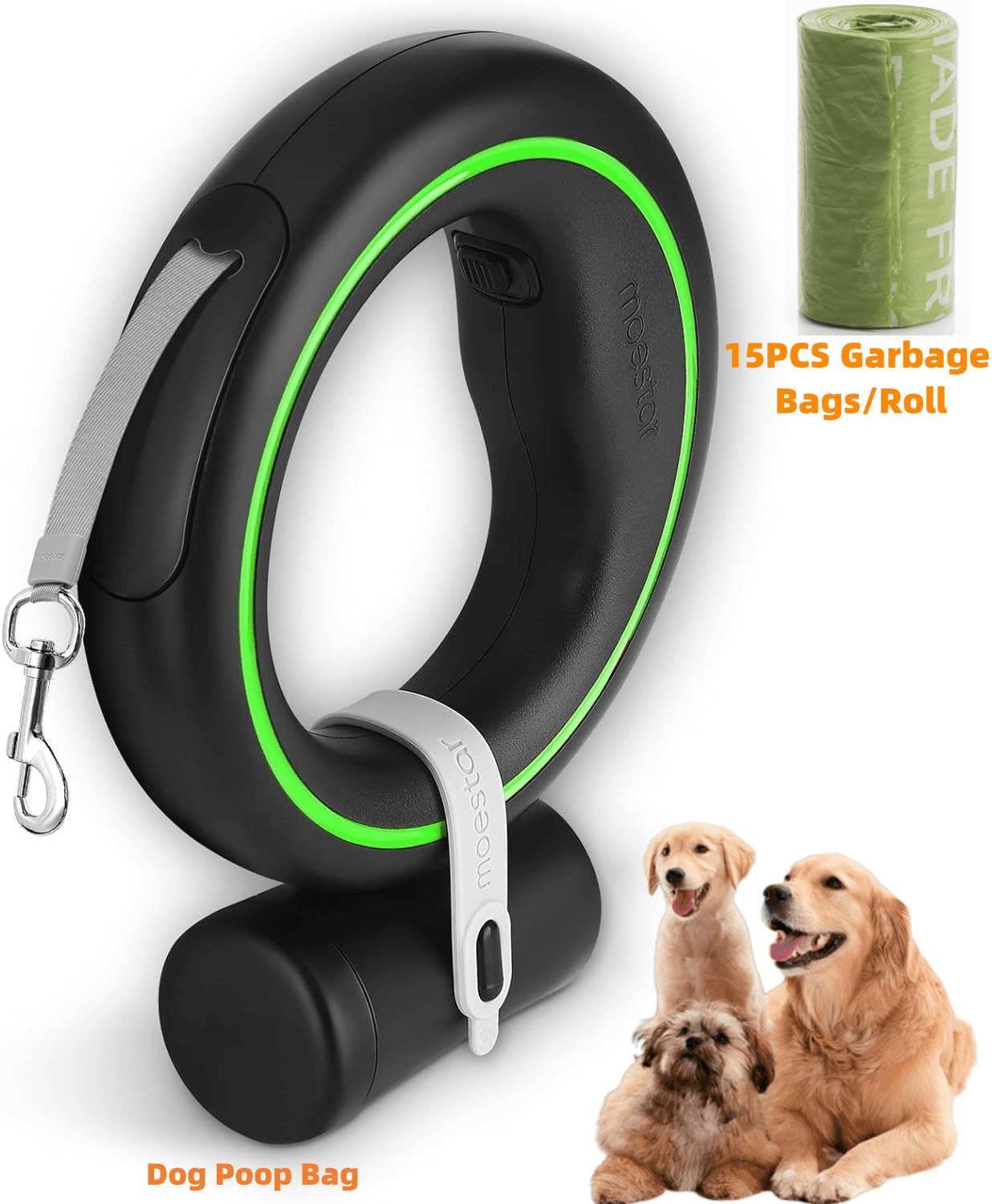 Surlong Retractable Dog Leash with Rechargeable LED Flashlight for Night Walks 16FT Dog Walking Leash with Chew Proof Cable for Dog ups to 55lbs Ergonomic Handle One Button Break Lock Walmart