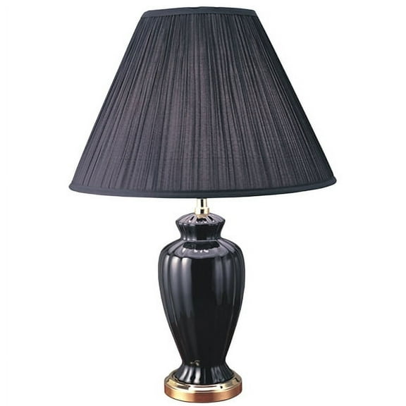 NEW Modern Polished Brass Base, Black Ceramic Body with Color Matched Fabric Shade, Socket Switch, 26" Table Lamp 6118