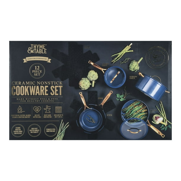 Thyme & Table 12Piece Nonstick Ceramic Cookware Set, Blue